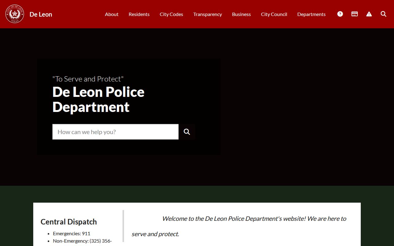 De Leon warrant search reference to the official police department information page