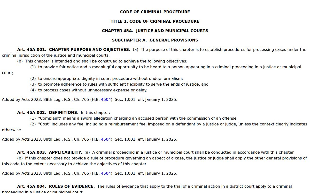 Comanche County bench warrant reference to Code of Criminal Procedure Chapter 45A