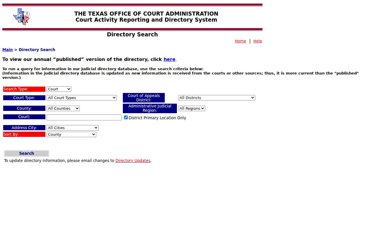 Comanche County bench warrant reference showing the Texas courts directory search